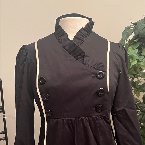 Betsey Johnson Black Trench Coat with White Trim - Picture 3 of 5